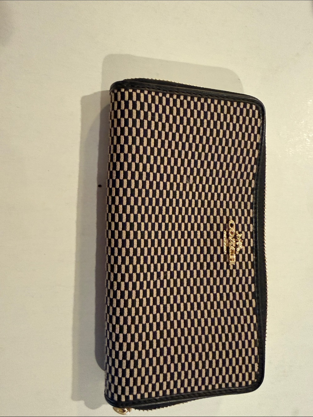 Coach Black & Beige Checker Zip-Around Wallet
